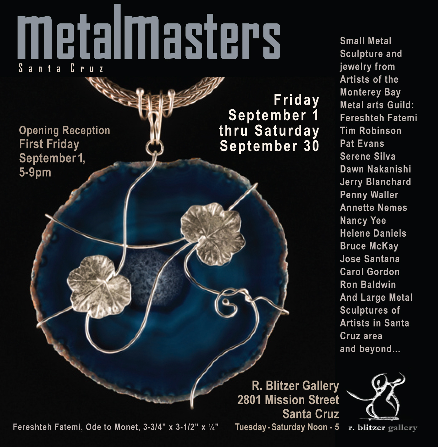 details of the artists who will be exhibiting in the small metals sculpture show at Blitzer Gallery