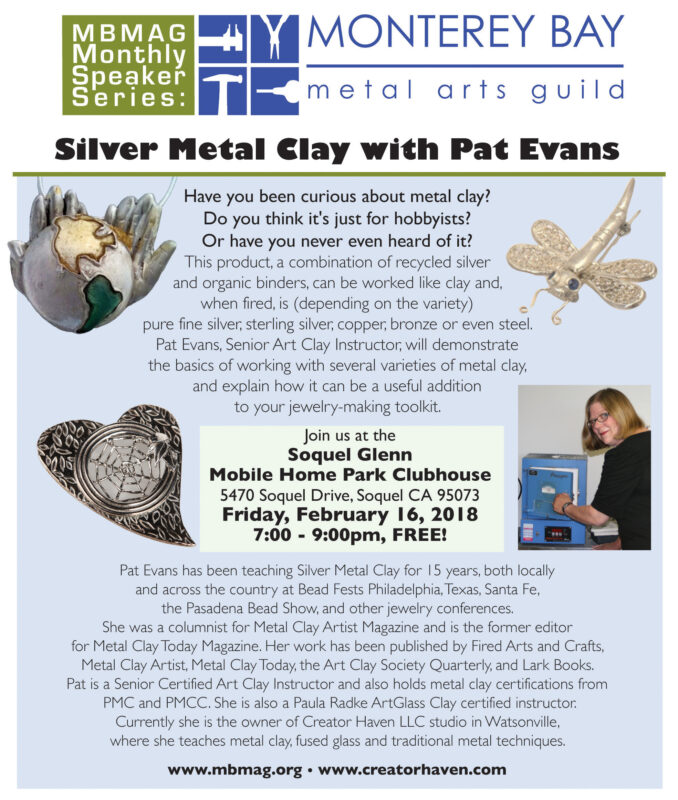 details of a speaker presentation by Pat Evans on silver metal clay