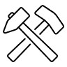 white with black outlines of two hammers crossed over
