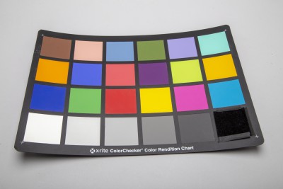 x-rite colorChecker color rendition chart with black velvet replacing the black square